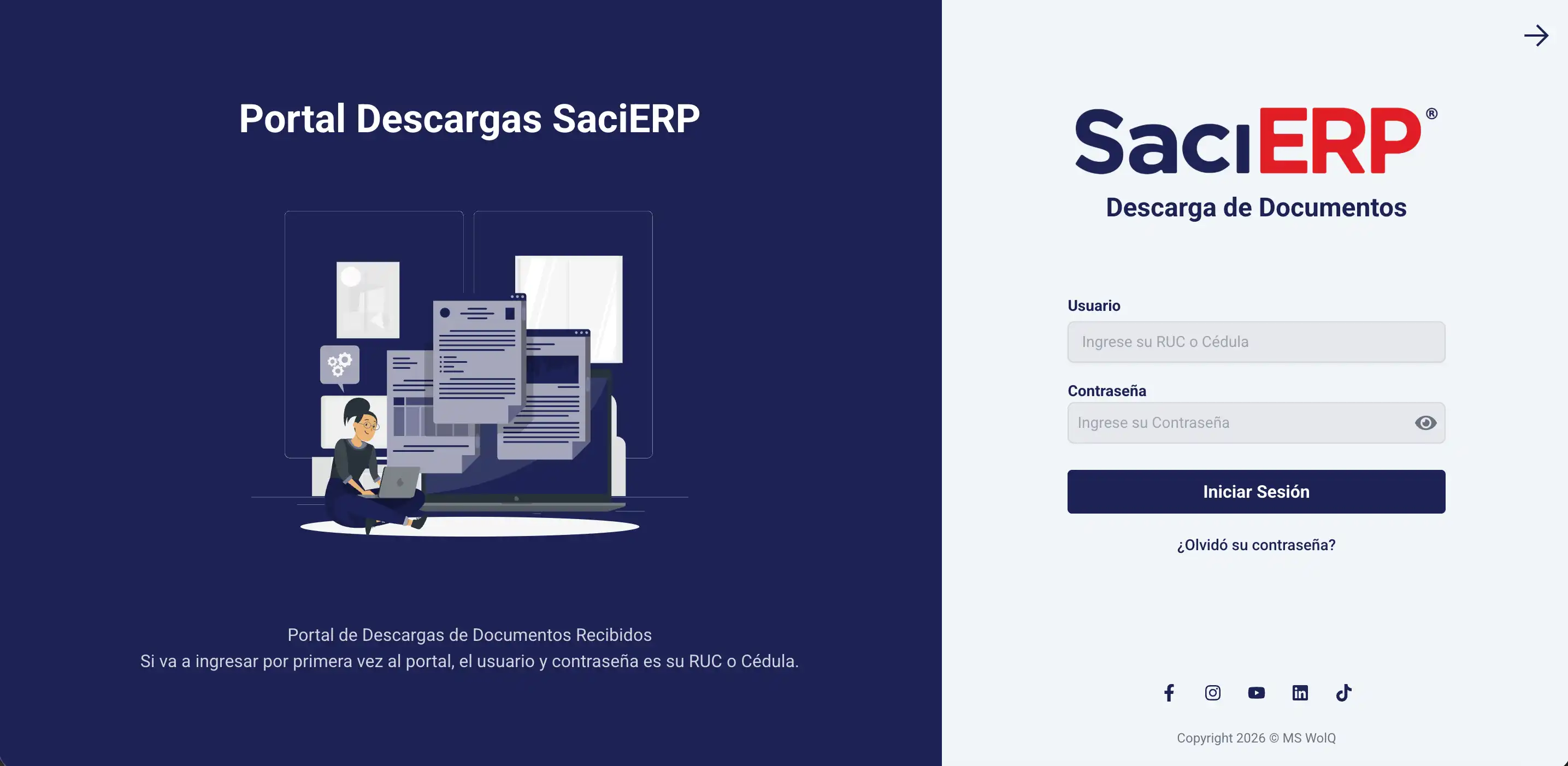 Vista previa del Portal SACI ERP